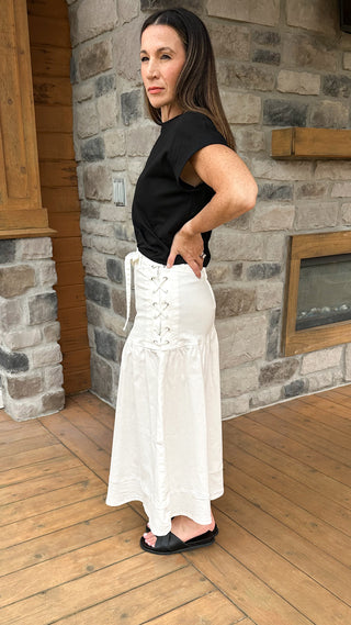 Capri Lace-Up Denim Maxi Skirt