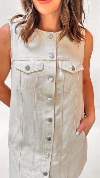 Stitch Detail Sleeveless Button Down Dress - Dear GigiXS
