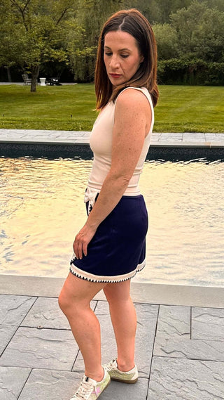 The Colette – Navy AirKnit Skirt with Ivory Trim - Dear GigiNavyExtra small