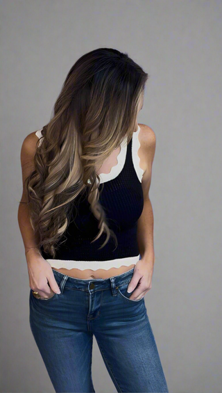 Sleeveless Scallop Sweater Tank