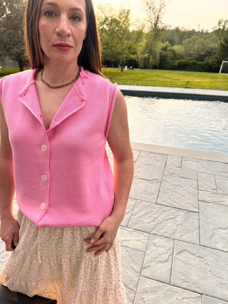 The Maren – Pink Sleeveless Sweater Vest Top - Dear GigiPinkSmall