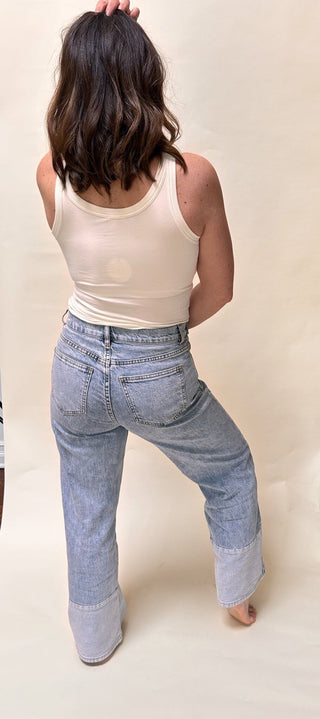 Wide Leg Contrast Hem Jeans - Dear Gigi26