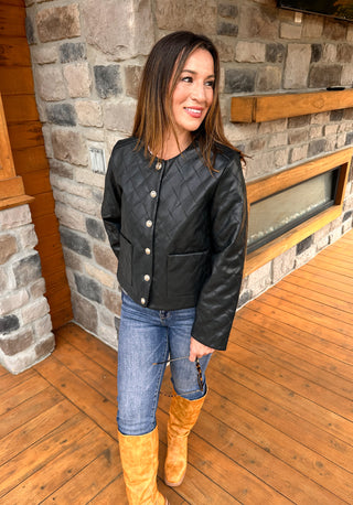 Black quilted faux leather jacket