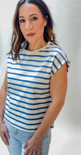 Blue and White Striped Muscle Tank - Dear GigiS