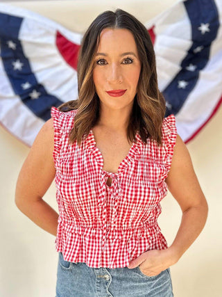 Sleeveless Red Gingham Top - Dear GigiS