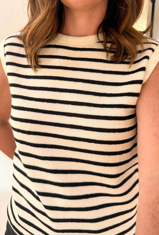 The Harper Tank– Striped Lightweight Knit Tank - Dear GigiSmallblack/ivory