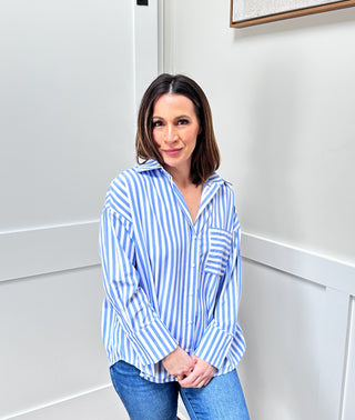 Blue and White Striped Button Down