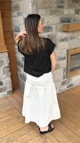 Capri Lace-Up Denim Maxi Skirt