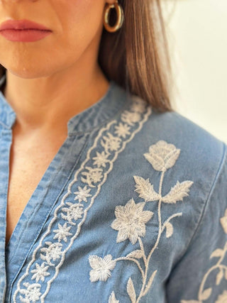 Floral Light Denim Blouse - Dear GigiS