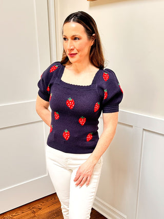Strawberry Bubble Sleeve Sweater Top - Dear GigiS