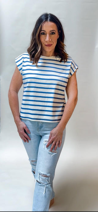 Blue and White Striped Muscle Tank - Dear GigiS