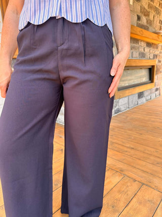 Rowan Blue Pleated Wide - Leg Summer Pant - Dear GigiNavySmall