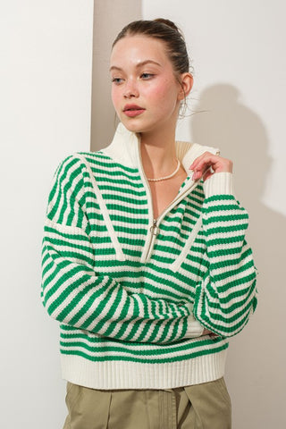 Preppy Californian Half-zip Striped Sweater