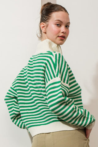 Preppy Californian Half-zip Striped Sweater