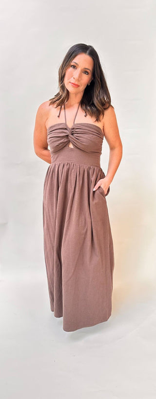 Brown Halter Dress - Dear GigiS