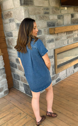 Washed Denim Zipped Mini Dress - Dear GigiSmall