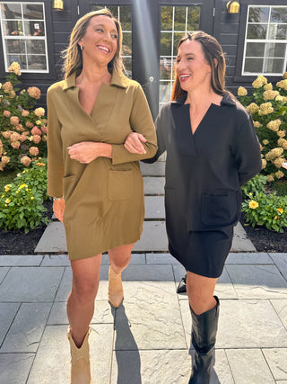 classic ponte dress in olive and black