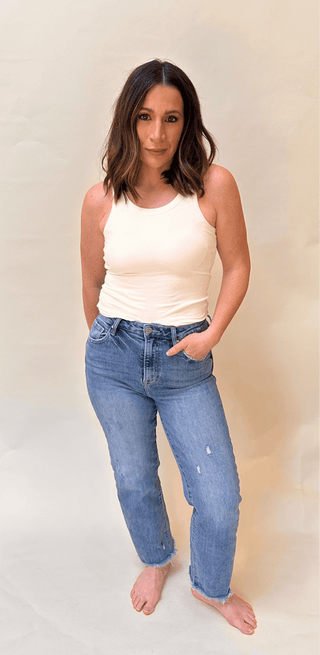 Risen High Rise Frayed Jeans - Dear Gigi0