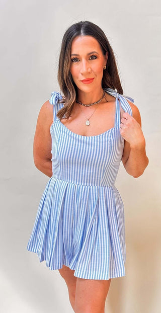 Sleeveless Striped Pleated Romper - Dear Gigi