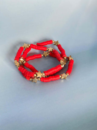 Ruby Star Station Bead Bracelet - Dear GigiRed