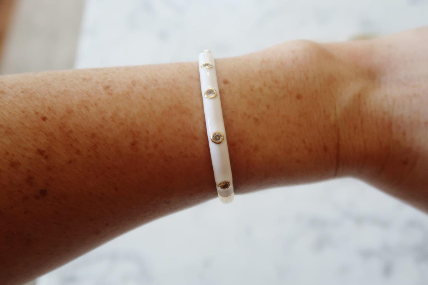 CZ Enamel Cuff White