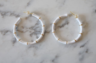 Enamel Bamboo Earrings White