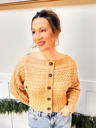 Off-the-Shoulder Cable Knit Sweater
