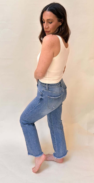 Risen High Rise Frayed Jeans - Dear Gigi0
