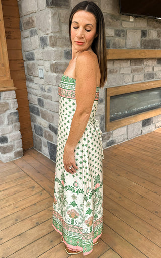 Palm Grove Strapless Maxi Dress