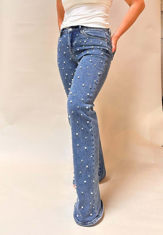 HIGH RISE WIDE LEG WITH PEARL EMBELLISHMENT - Dear Gigi24