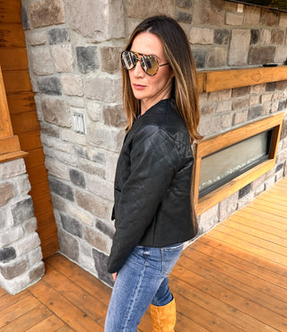 Black quilted faux leather jacket