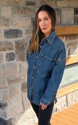 Celeste Rhinestone Denim Shacket - Dear GigiS