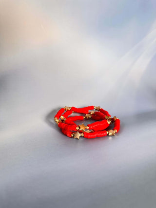 Ruby Star Station Bead Bracelet - Dear GigiRed