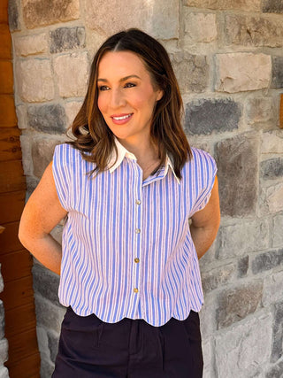 Sutton Blue Striped Sleeveless Shirt - Dear GigiSmallBlue