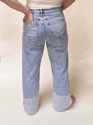 Wide Leg Contrast Hem Jeans - Dear Gigi26