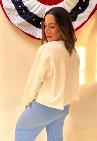 USA Raw Edge Crop Knit Top - Dear GigiS