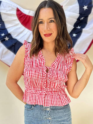 Sleeveless Red Gingham Top - Dear GigiS