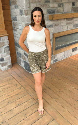 Olive Outlaw Bandana Shorts - Dear GigiS