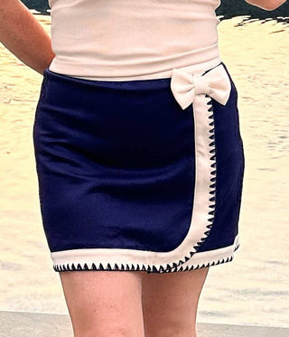 The Colette – Navy AirKnit Skirt with Ivory Trim - Dear GigiNavyExtra small