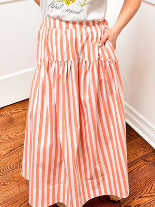 Coral Striped Midi Skirt - Dear GigiXS