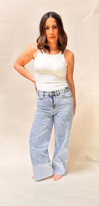 Wide Leg Contrast Hem Jeans - Dear Gigi26