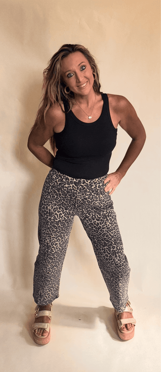 Leopard Print Barrel Denim Pants - Dear GigiS