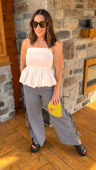 Nora White Bubble Hem Spaghetti Strap Top - Dear GigiWhiteSmall