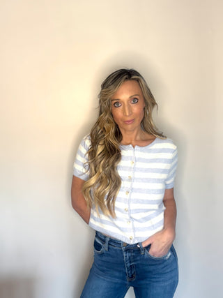 Blue and White Striped Caridgan - Dear GigiXS