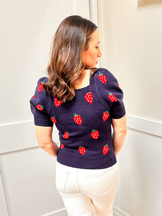 Strawberry Bubble Sleeve Sweater Top - Dear GigiS