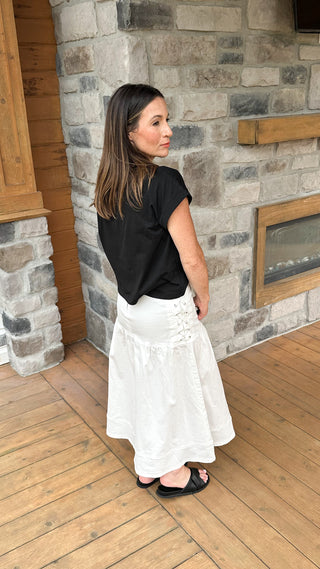 Capri Lace-Up Denim Maxi Skirt