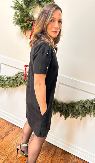 Faux Suede Rhinestone Dress