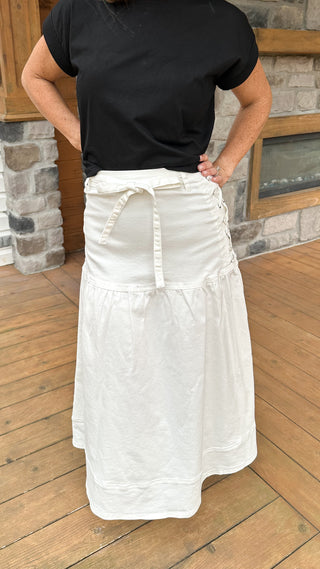 Capri Lace-Up Denim Maxi Skirt