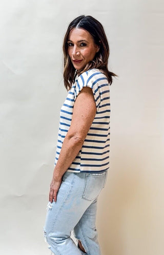 Blue and White Striped Muscle Tank - Dear GigiS