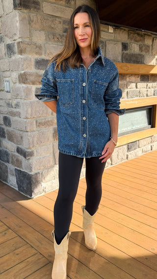 Celeste Rhinestone Denim Shacket - Dear GigiS